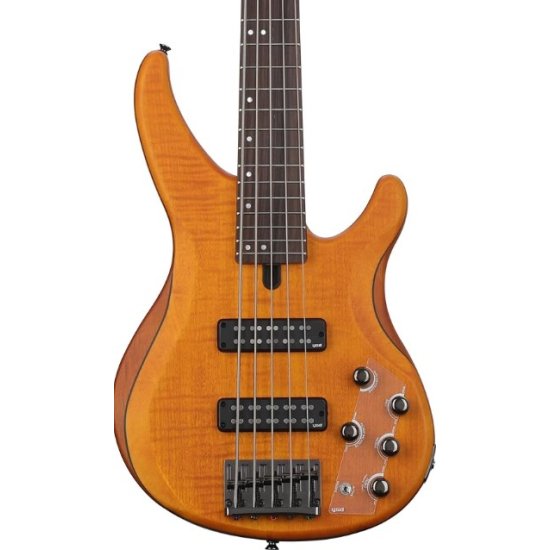 Yamaha trbx605 5-string flamed maple bass guitar, matte amber